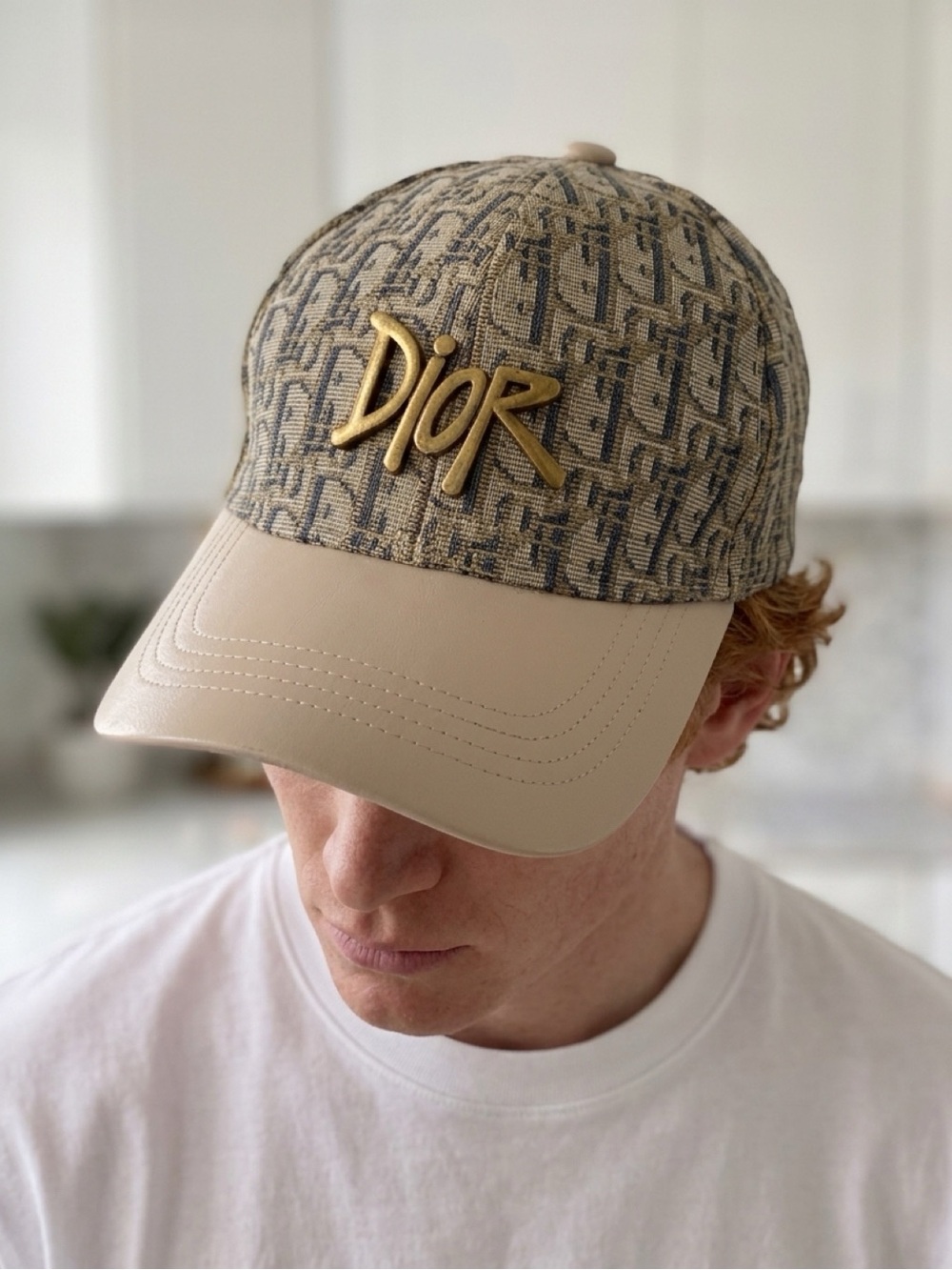 Dior Beige Monogram Baseball Cap with Gold Logo